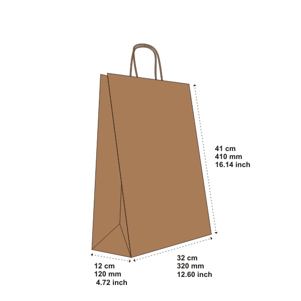 200 Sacs en papier kraft natur à poignées torsadées 32x12x41 cm (LxSxH) – Image 4