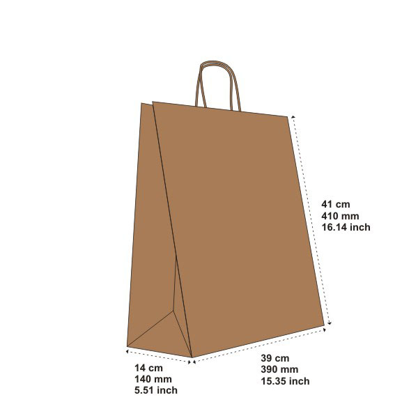 200 Sacs en papier kraft natur à poignées torsadées 39x14x41 cm (LxSxH) – Image 4